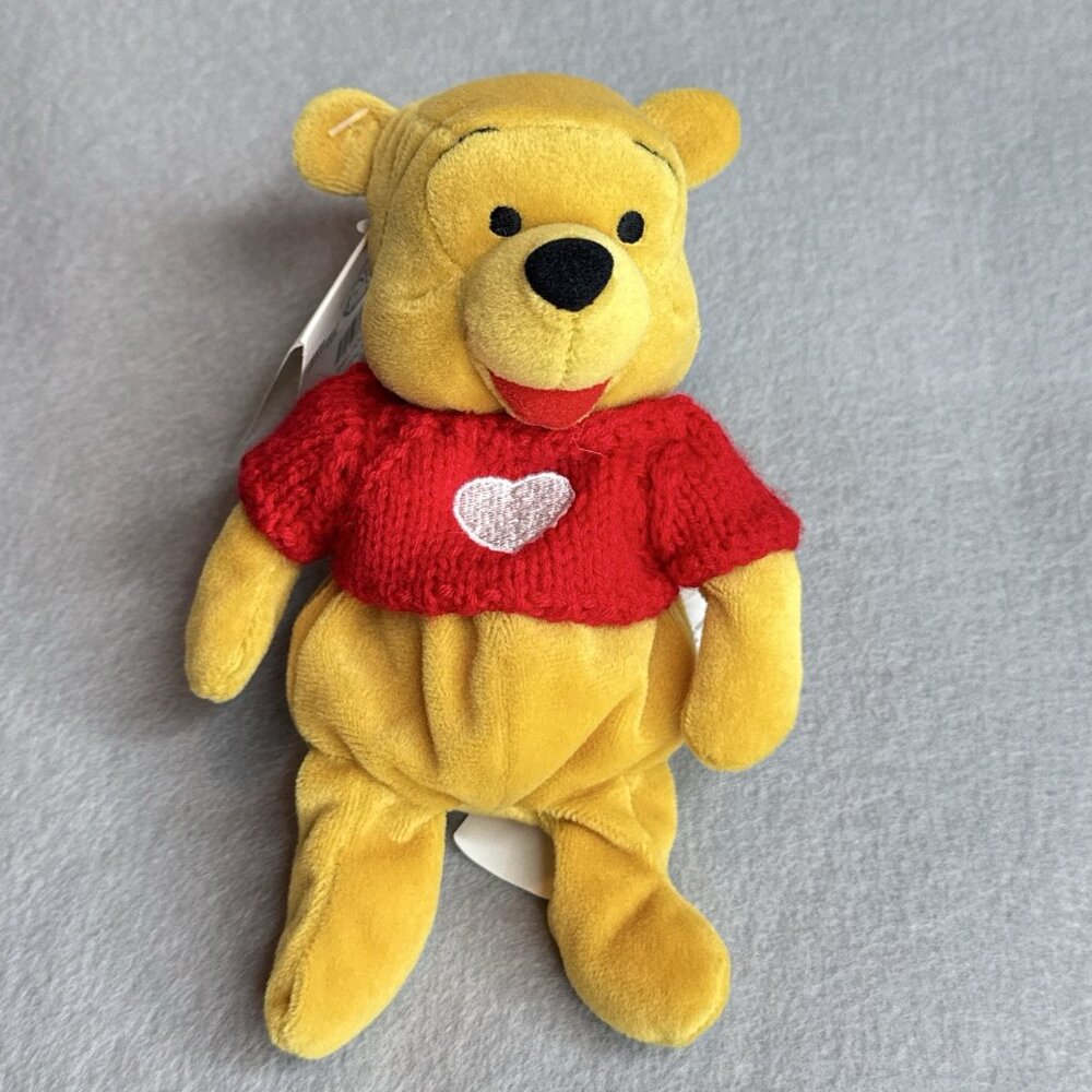 Valentine Red Sweater Pooh Heart Winnie The Pooh Disney Store Bean Bag Plush 8"